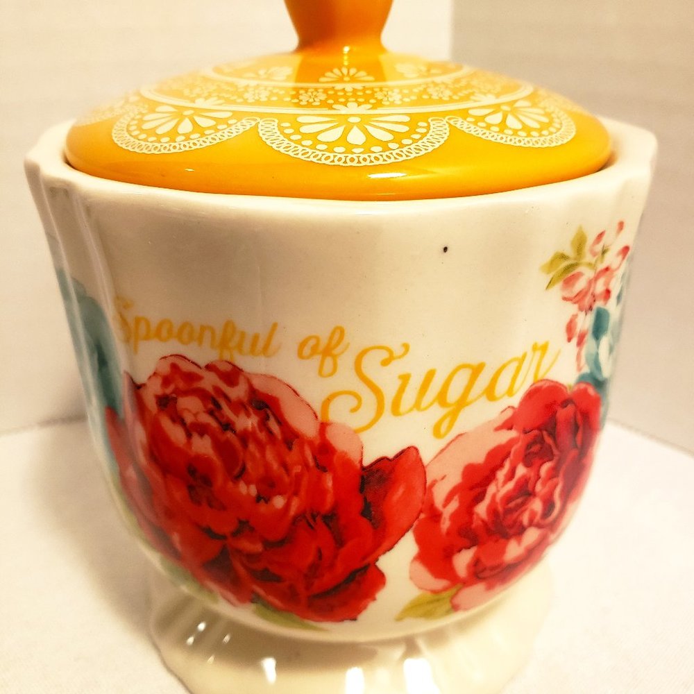 THE PIONEER WOMAN SUGAR BOWL STONEWARE with LID - BLOSSOM JUBILEE